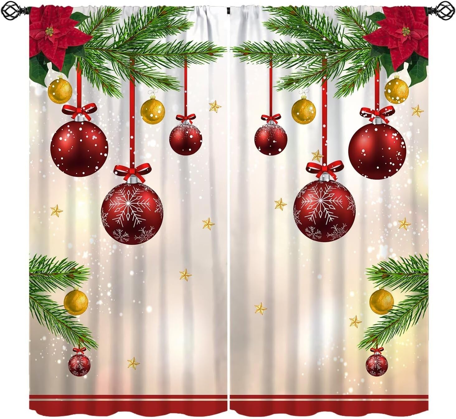 Merry Xmas Glitter Snowflake Curtains - Festive Holiday Decor