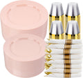 350 PCS Pink Plastic Dinnerware Set for 50 Guests - Elegant Party Kit