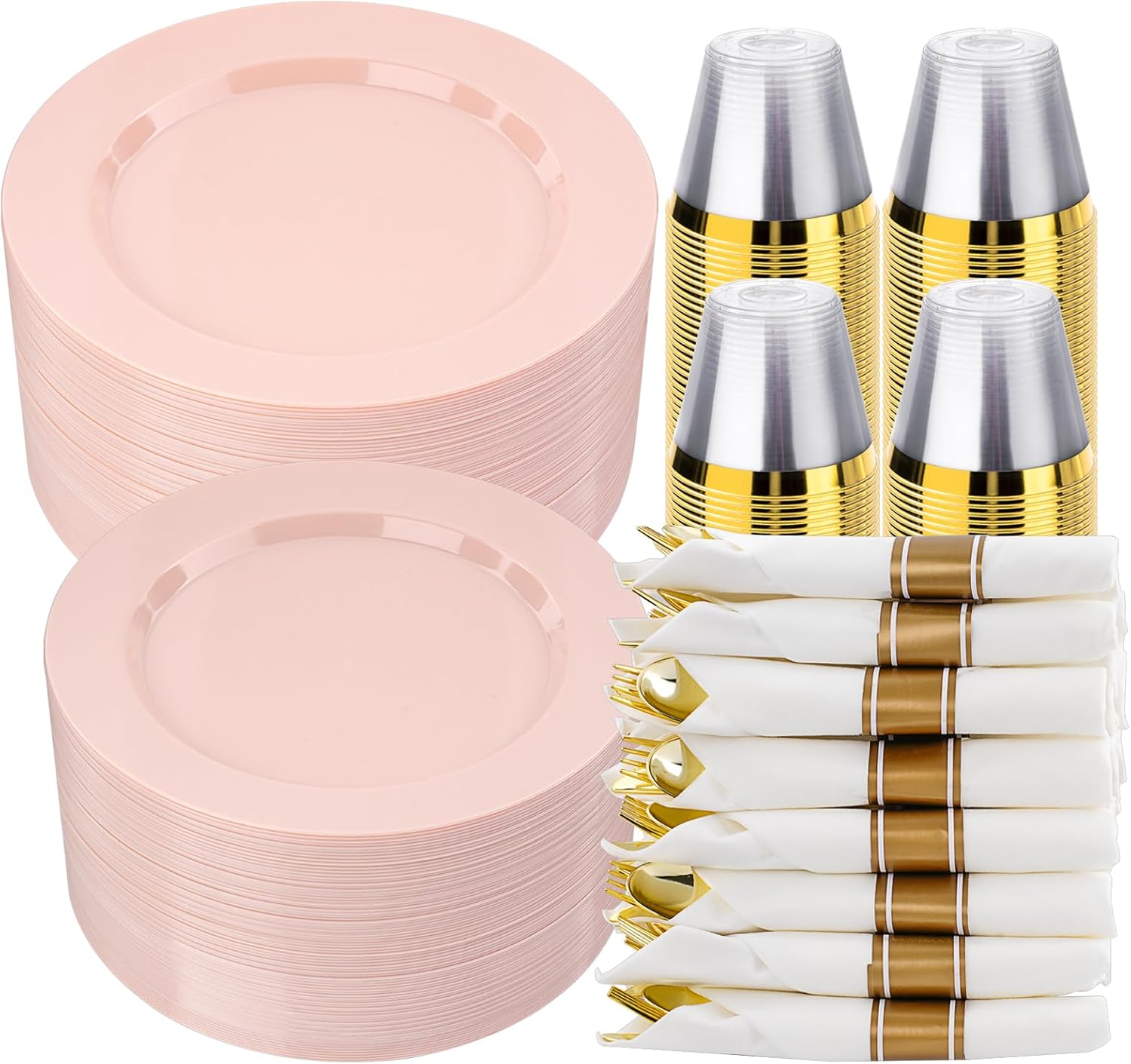 350 PCS Pink Plastic Dinnerware Set for 50 Guests Perfect for Parties