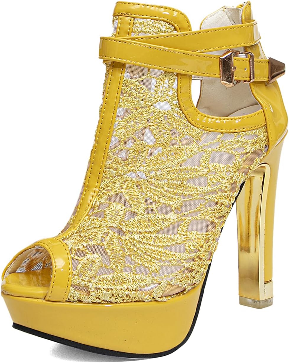 Getmorebeauty Women's Lace Flowers Open Toes High Heels Boots