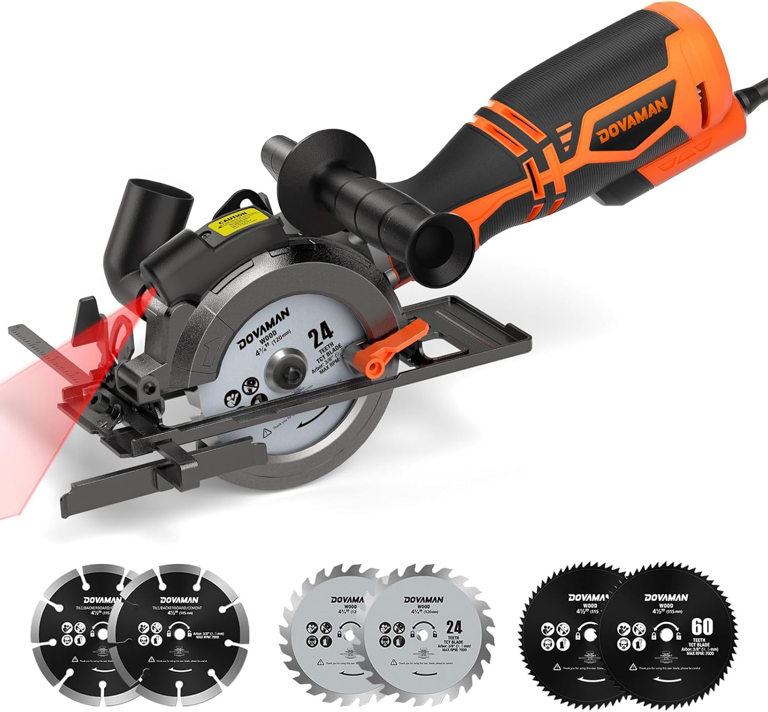 DOVAMAN 4-1/2 Circular Saw with Laser and 6 Blades for Precision