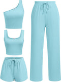 Ekouaer Womens 4 Piece Ribbed Knit Lounge Set - Crop Tops & Shorts
