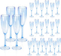 Clear Blue Champagne Flutes 24 Pack - Reusable Stemmed Party Glasses