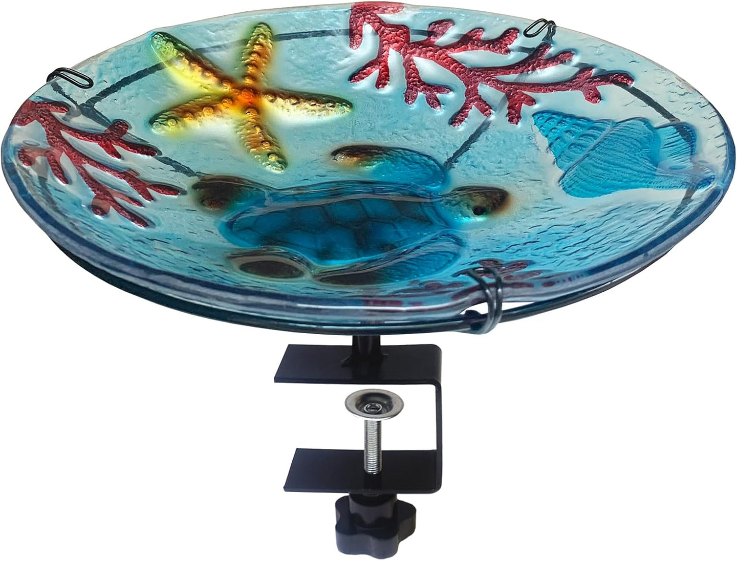 Deck Mounted Bird Bath for Outside - Sea Turtle Glass Design