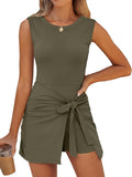 Caracilia Women Sleeveless Bodycon Tie Cinched Waist Romper Skort Mini