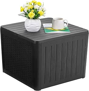 Qily Small Storage Deck Box Outdoor Waterproof Resin Table