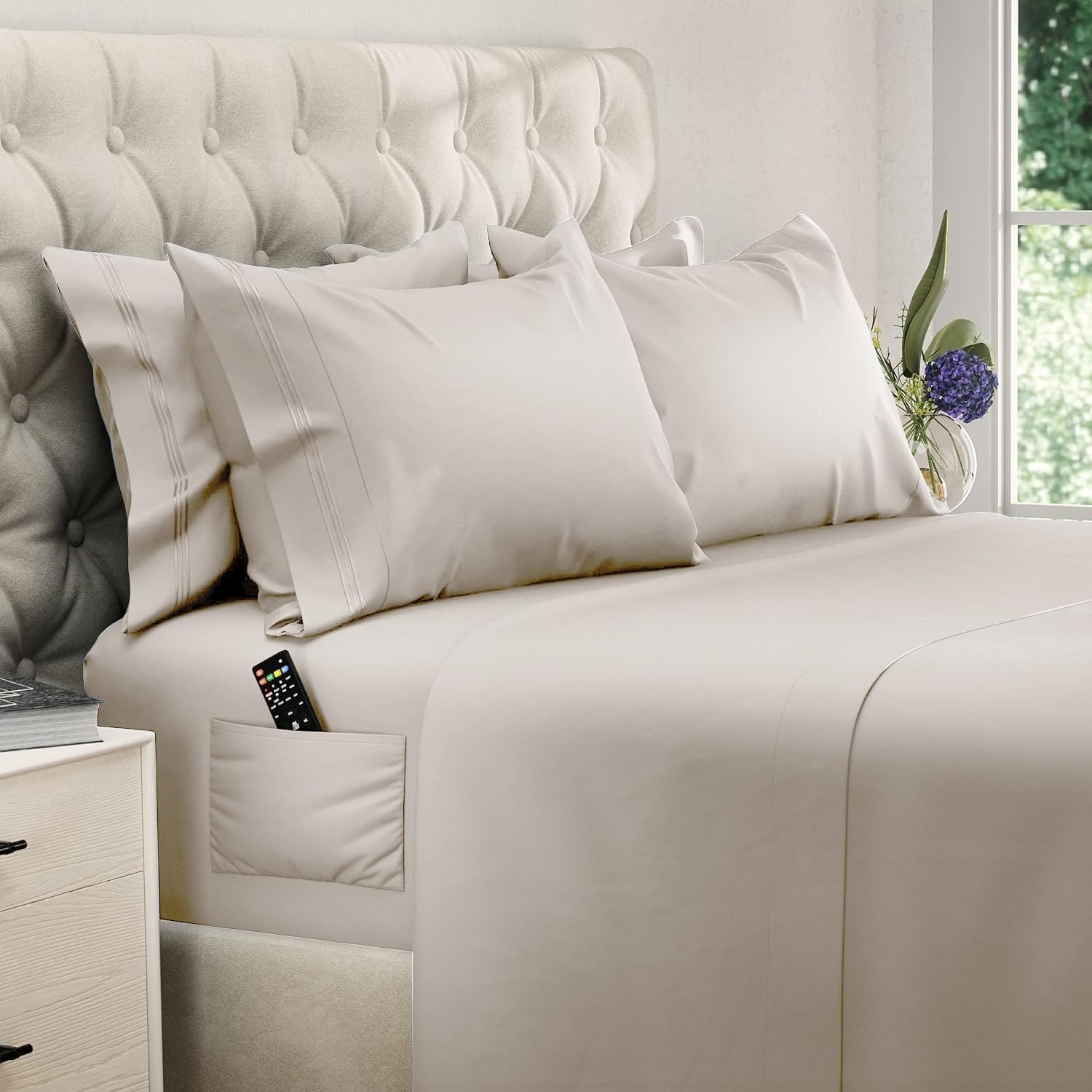 Cooling King Size Sheets Set with Side Pocket for Ultimate Comfort