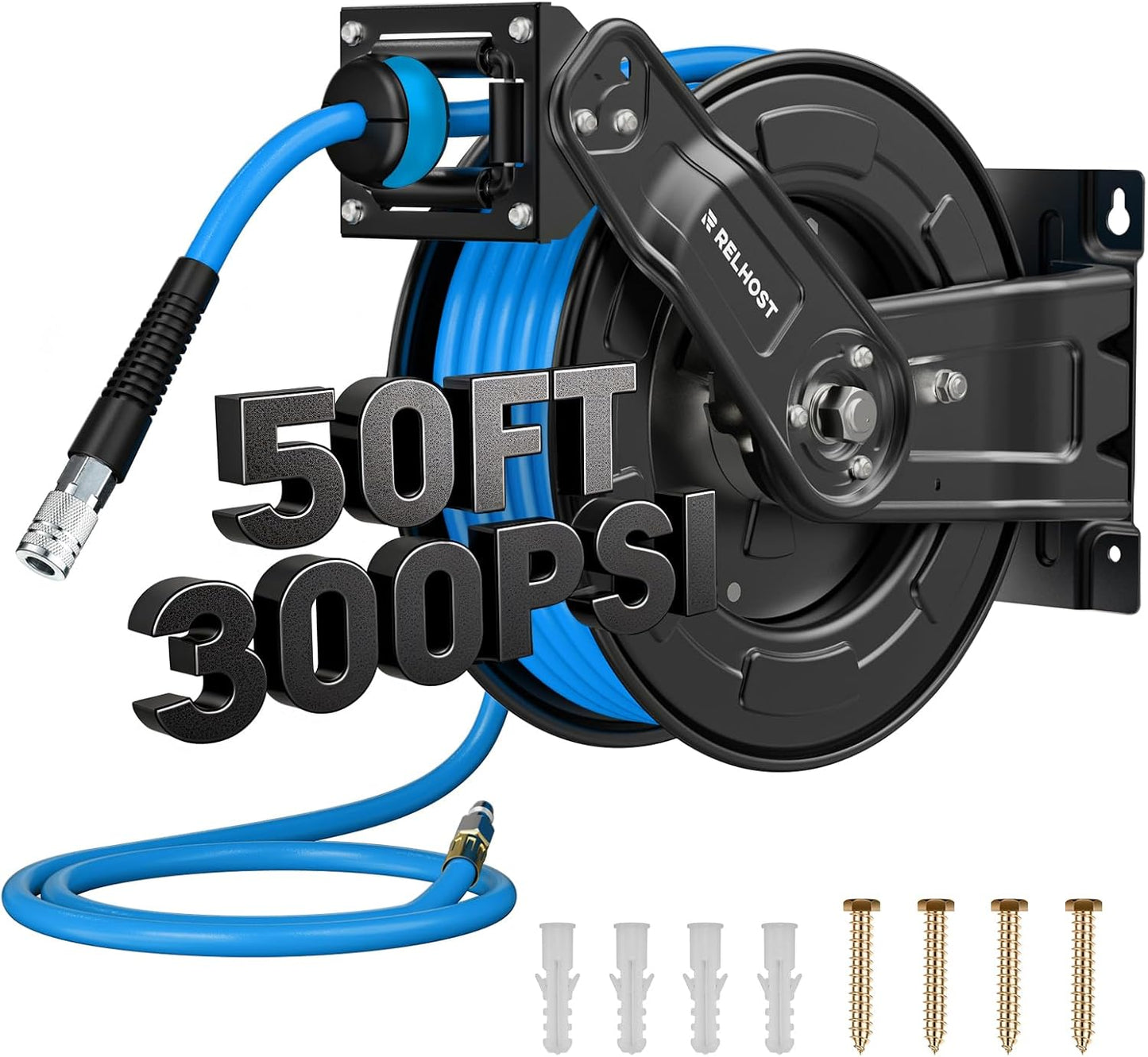 Retractable Air Hose Reel with 50 ft Hybrid Hose for Heavy Duty