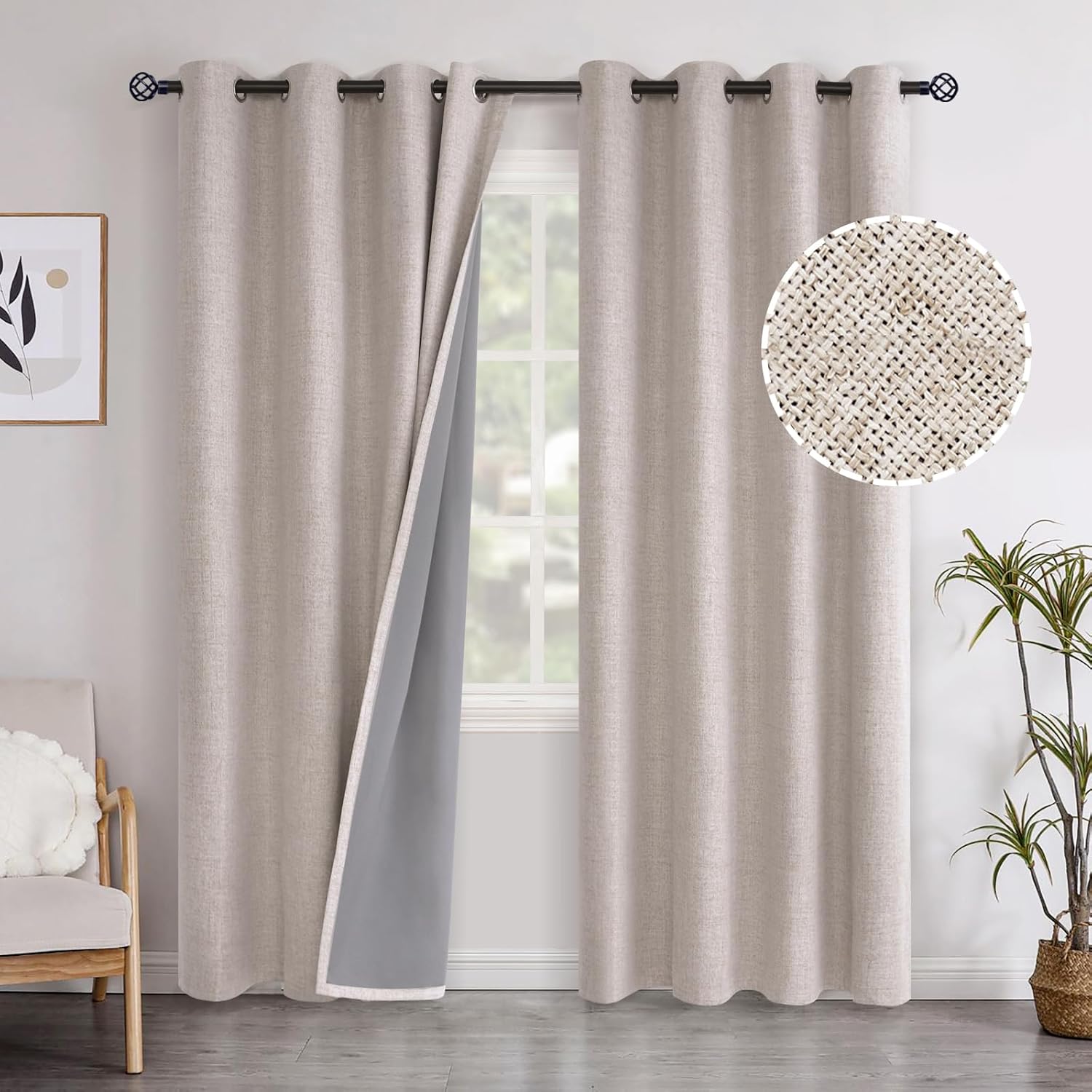 YoungsTex Linen Textured Blackout Curtains for Bedroom 90 in