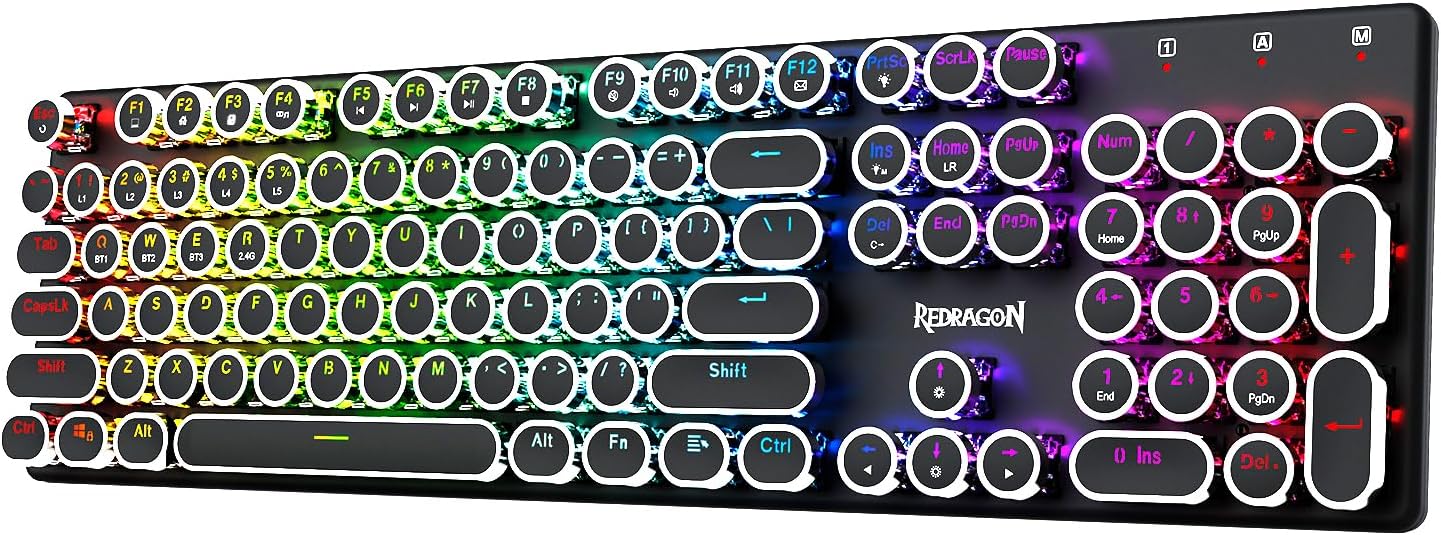 Redragon Typewriter Keyboard Wireless - Retro Mechanical Gaming