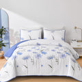 Dinjoy Floral Quilt Set Twin Size Blue - Lightweight All-Season Quilt