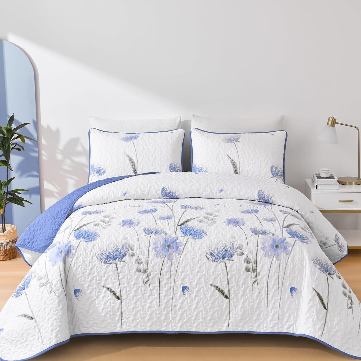 Dinjoy Floral Quilt Set Twin Size for All Seasons and Styles