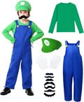Kids Plumber Costume Jumpsuit Set with Hat and Moustache - Blue