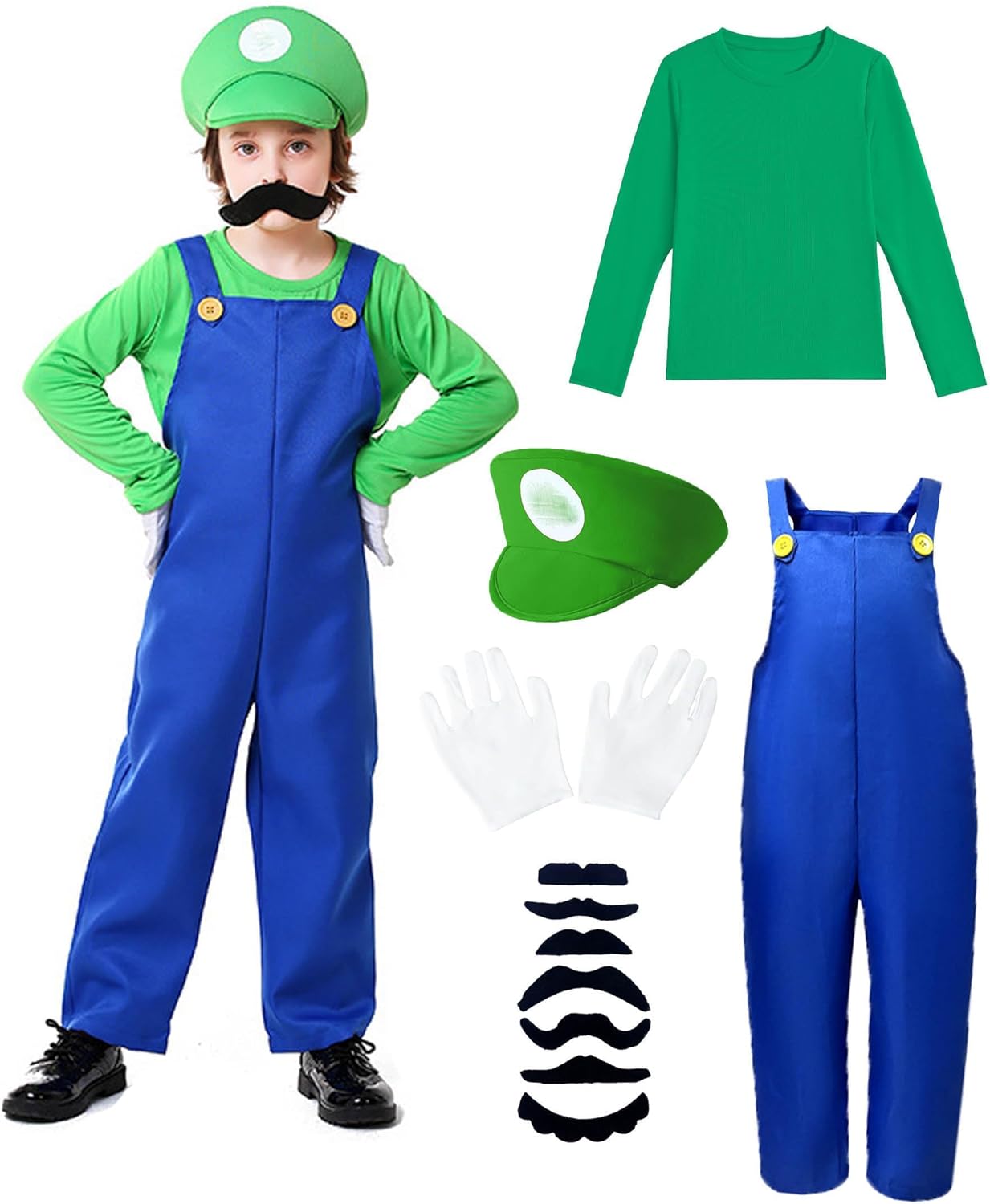 Kids Plumber Jumpsuit Costume Set with Hat and Gloves for Fun
