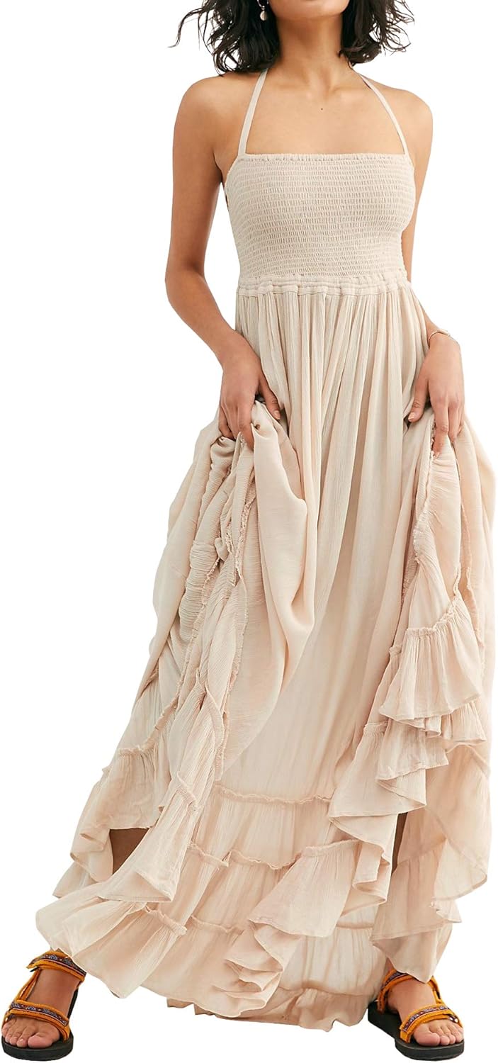 R.Vivimos Womens Summer Boho Backless Long Dresses for Fun