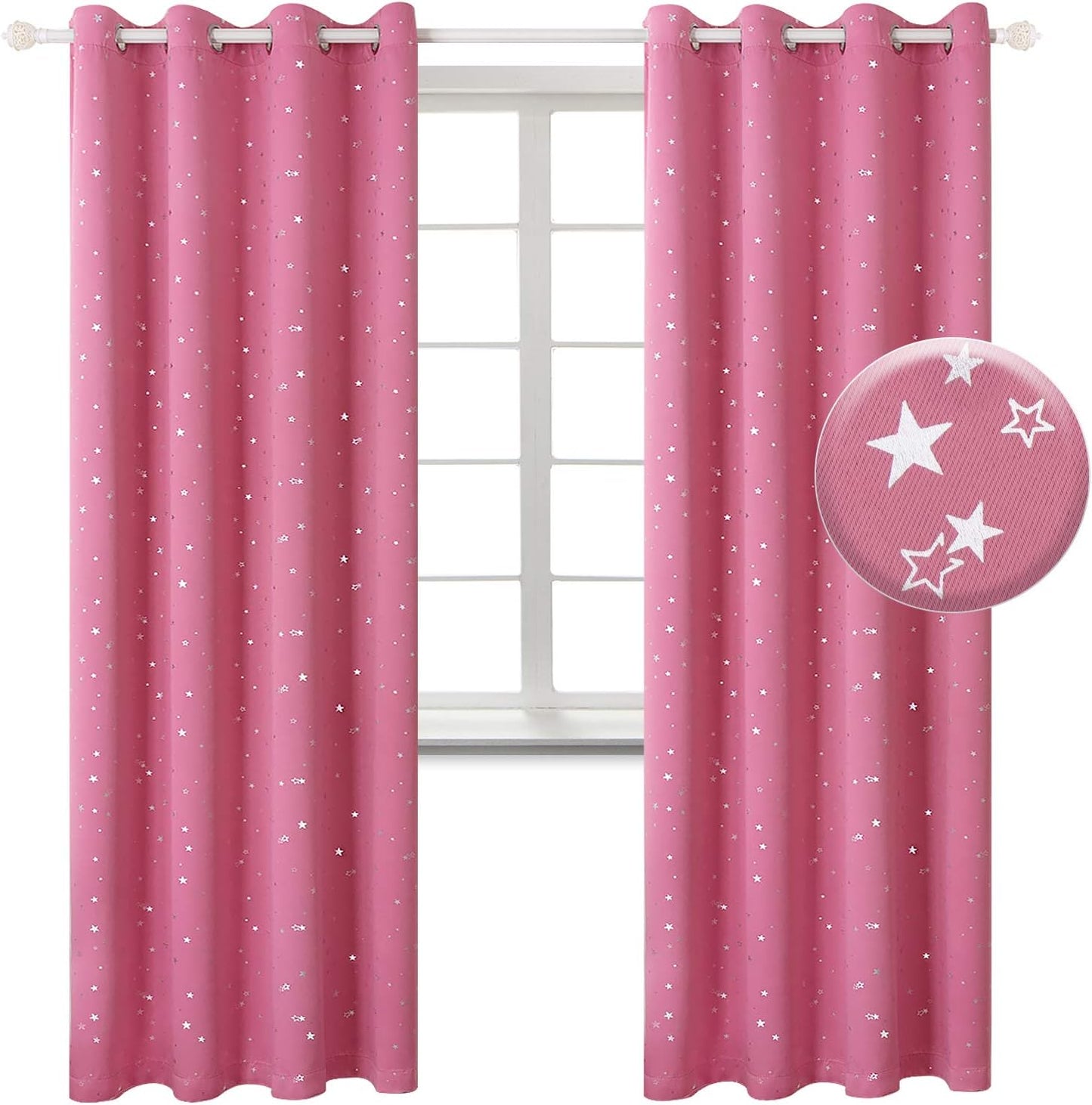 BGment Pink Star Blackout Curtains for Kid's Bedroom - Stylish Design