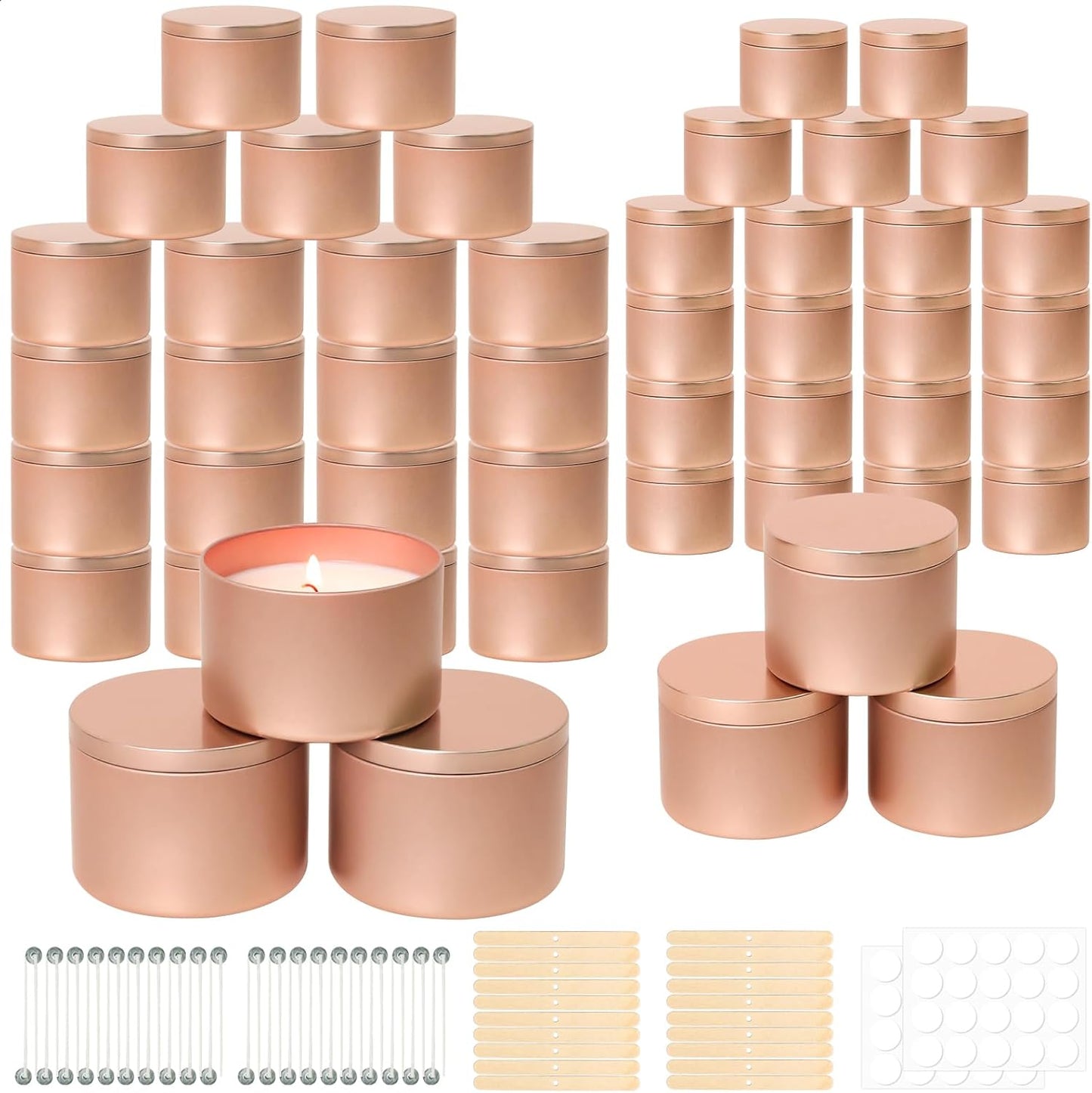 Candle Tins Bulk for Candle Making - 48 Pack with Wicks Included