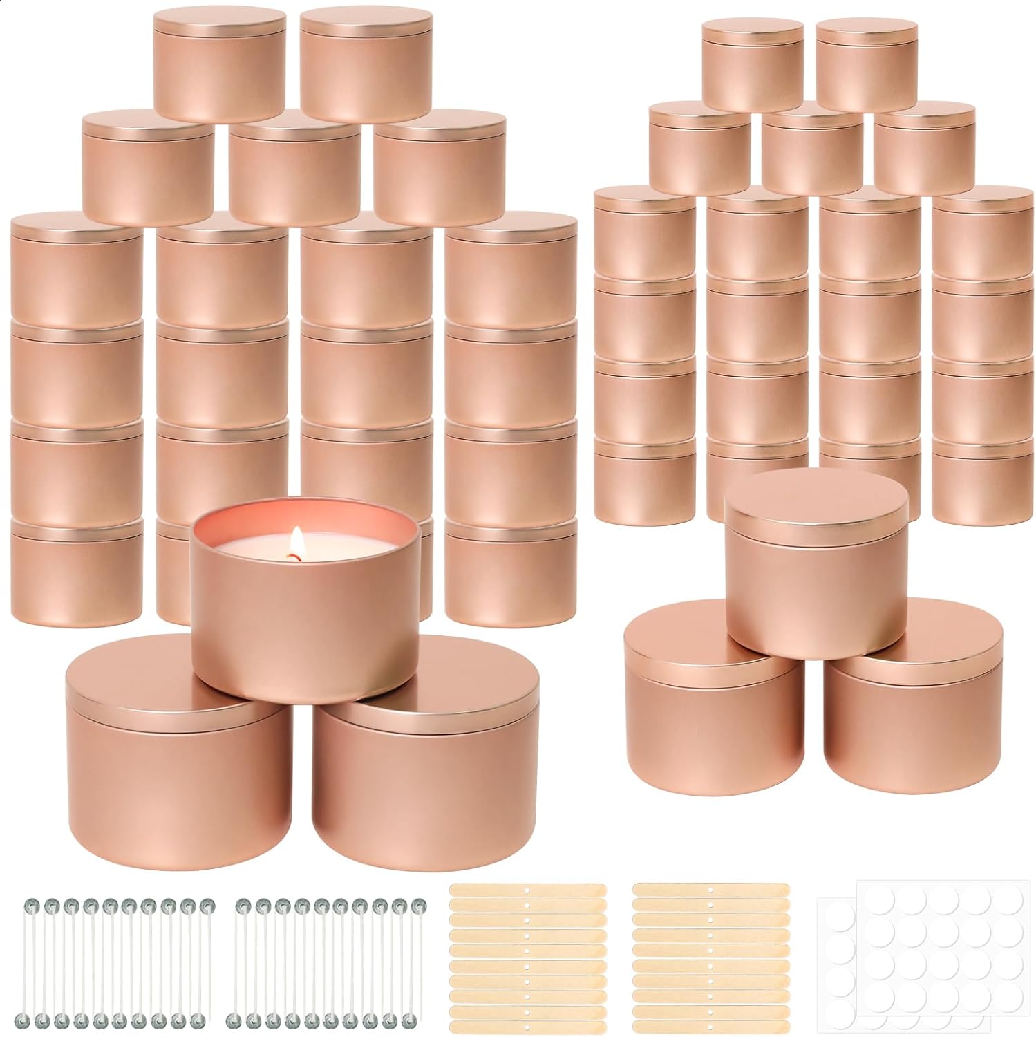 Candle Tins Bulk for Candle Making - 48 Pack with Wicks Included
