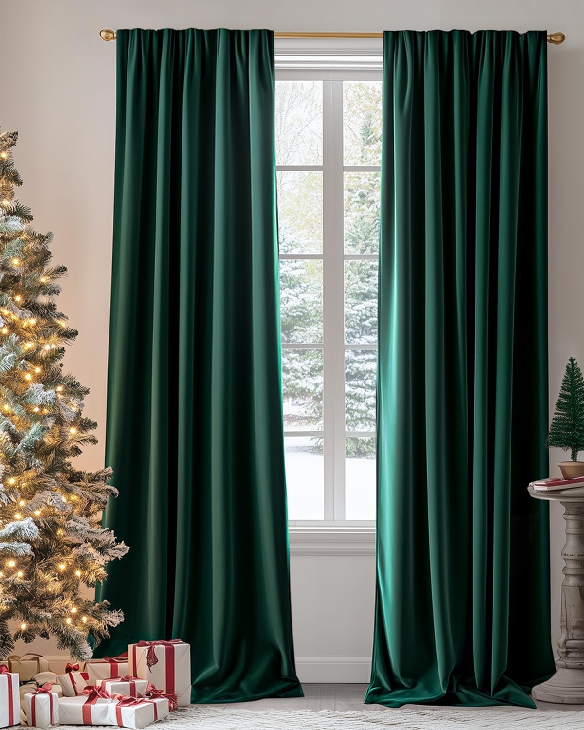 jinchan Emerald Green Velvet Blackout Curtains - 96 inch Luxury Drapes