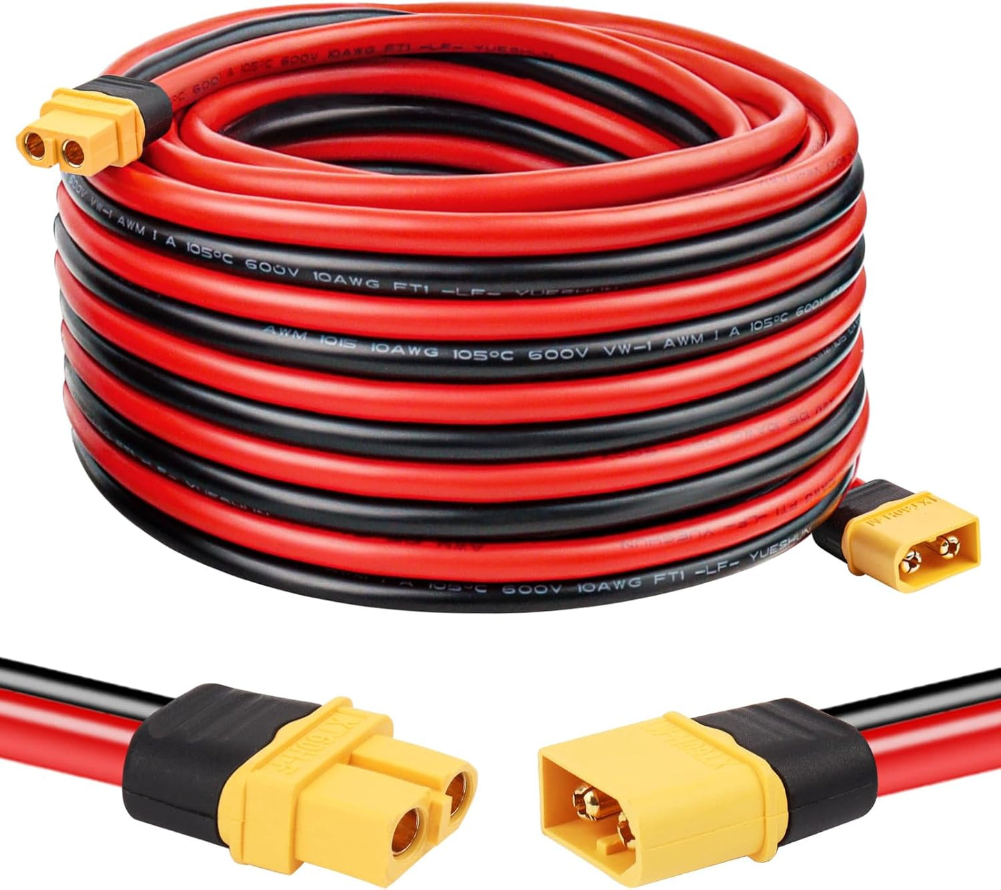 XT60 Extension Cable 10AWG 25FT for Solar Panels and RC Batteries