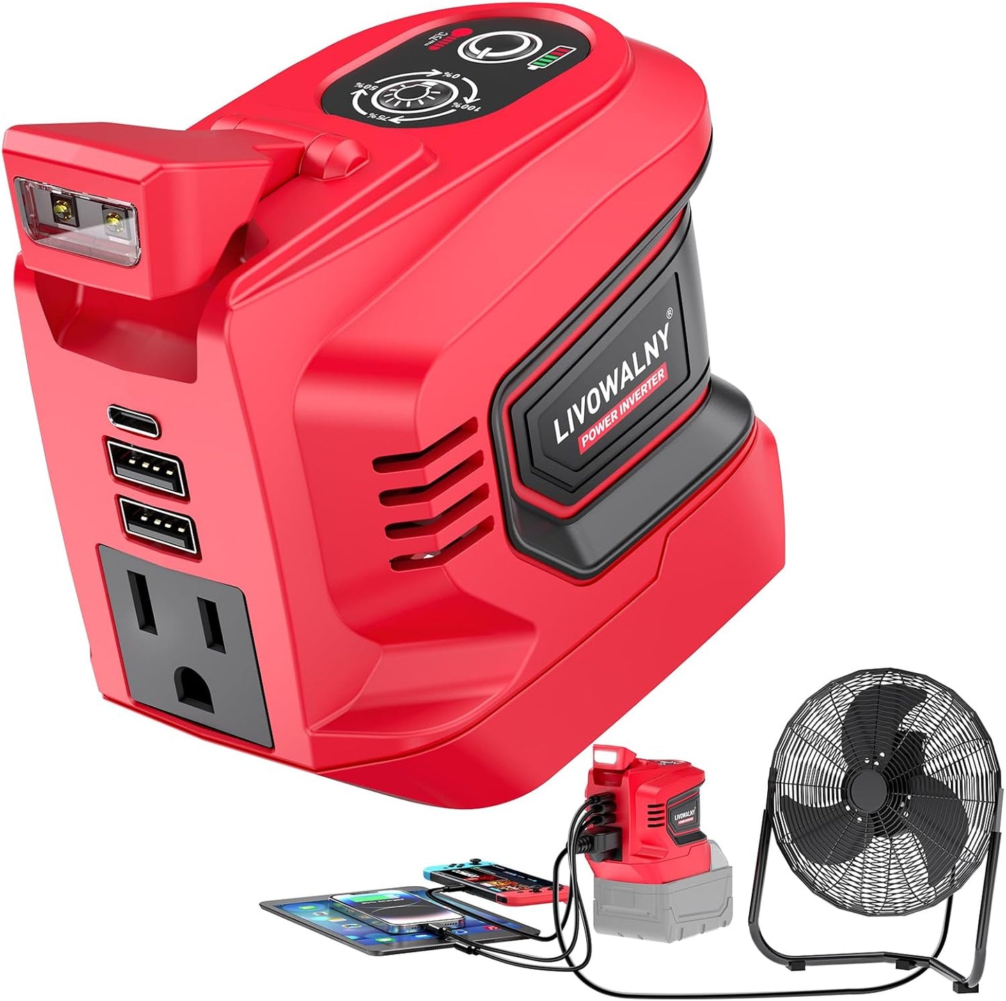 Real 200W Portable Power Inverter for Milwaukee 18V Batteries