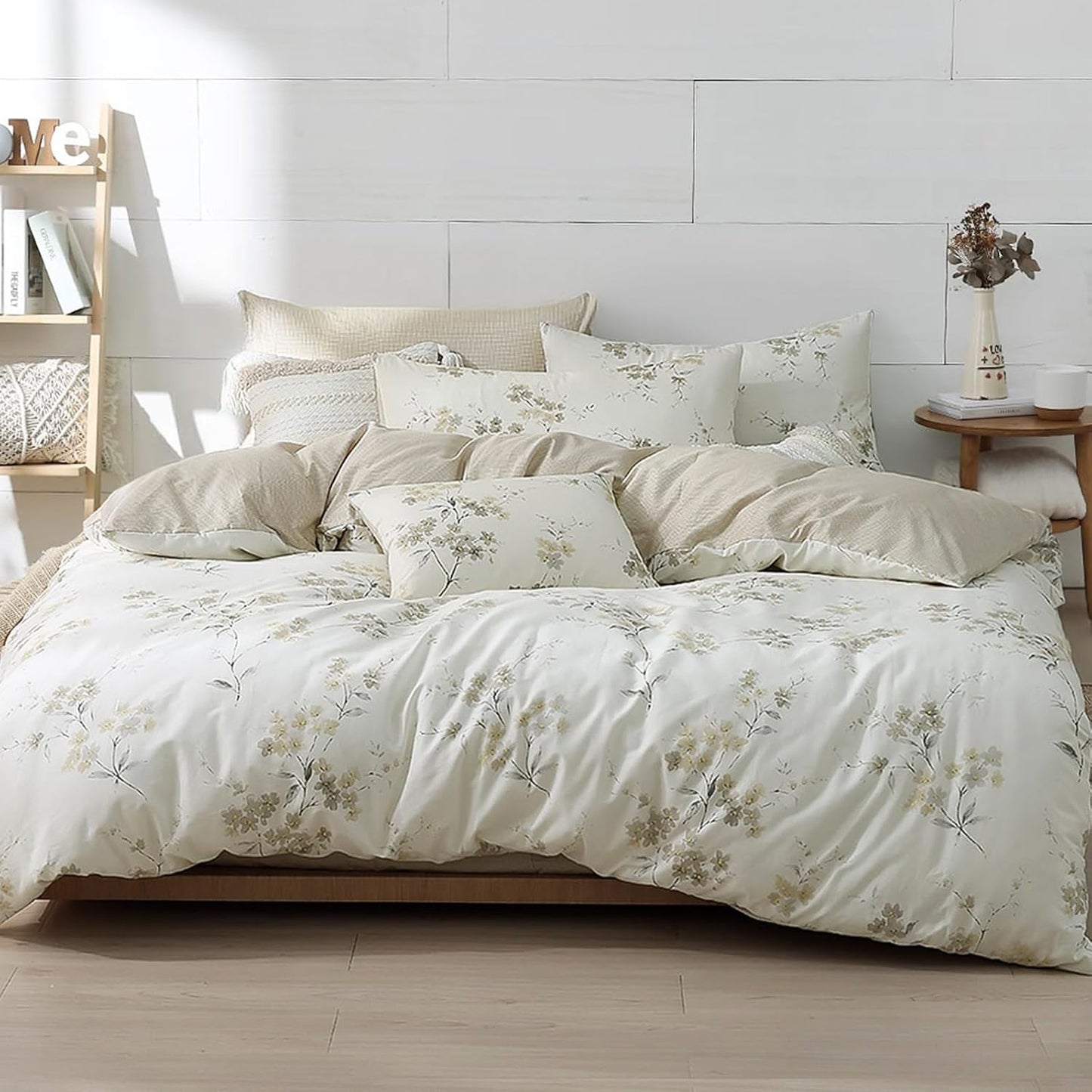 100% Natural Cotton Duvet Cover Queen Size with Floral Design