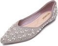 Womens Rhinestone Pointed Toe Pearl Diamond Flats - Dress & Work