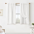 Bathroom Curtains Window Short White Boho Pom Pom 45 in Length - Cozy