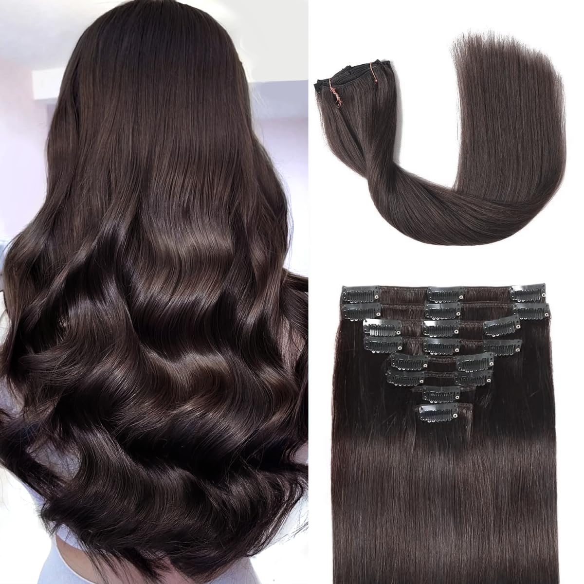 Clip in Hair Extensions Real Human Hair for Instant Volume