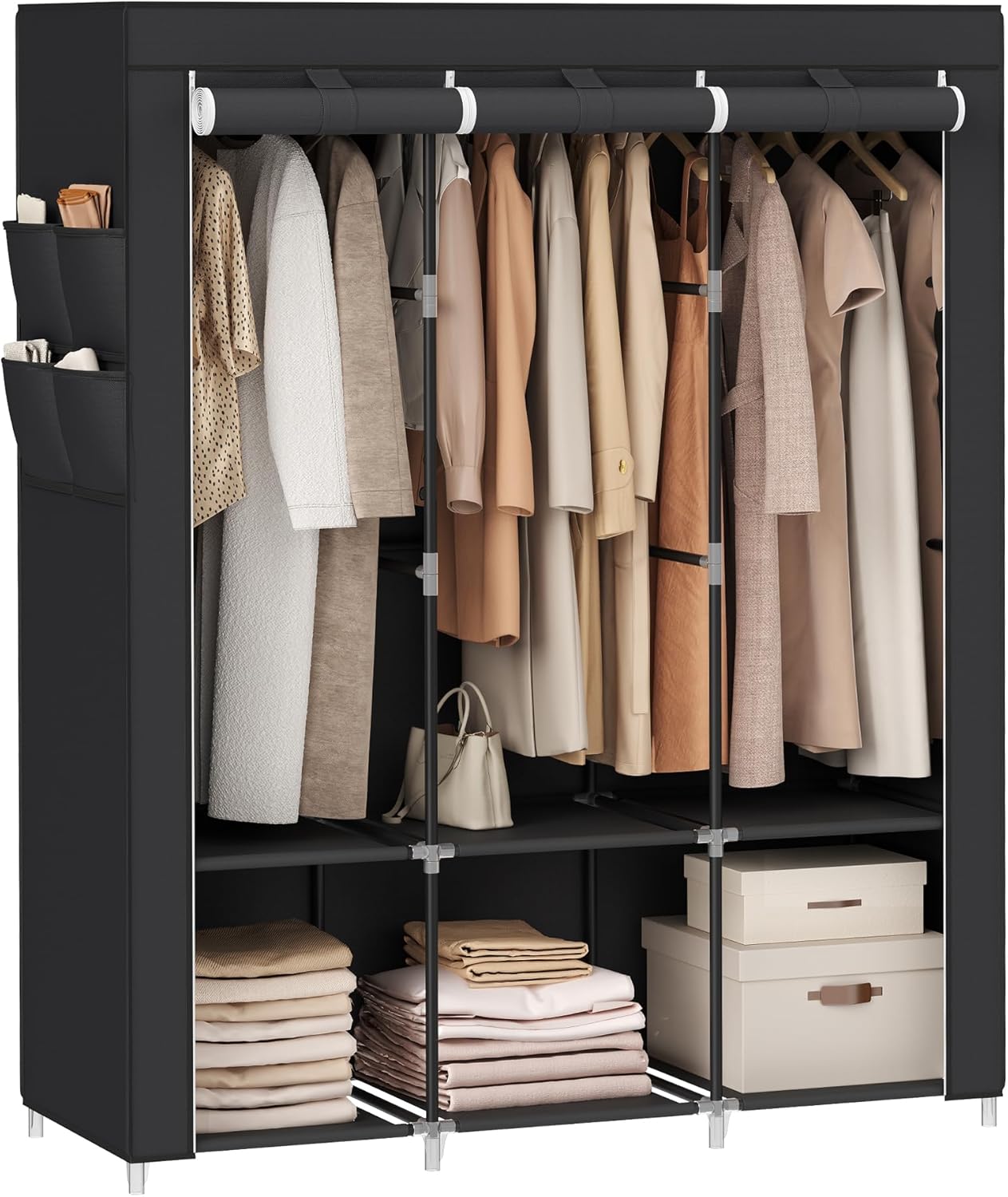 SONGMICS Portable Closet Organizer with Cover and Shelves