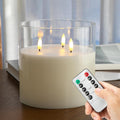 Extra Large Flameless Candles with 3 Wicks 6in x 6in - Real Wax Glass