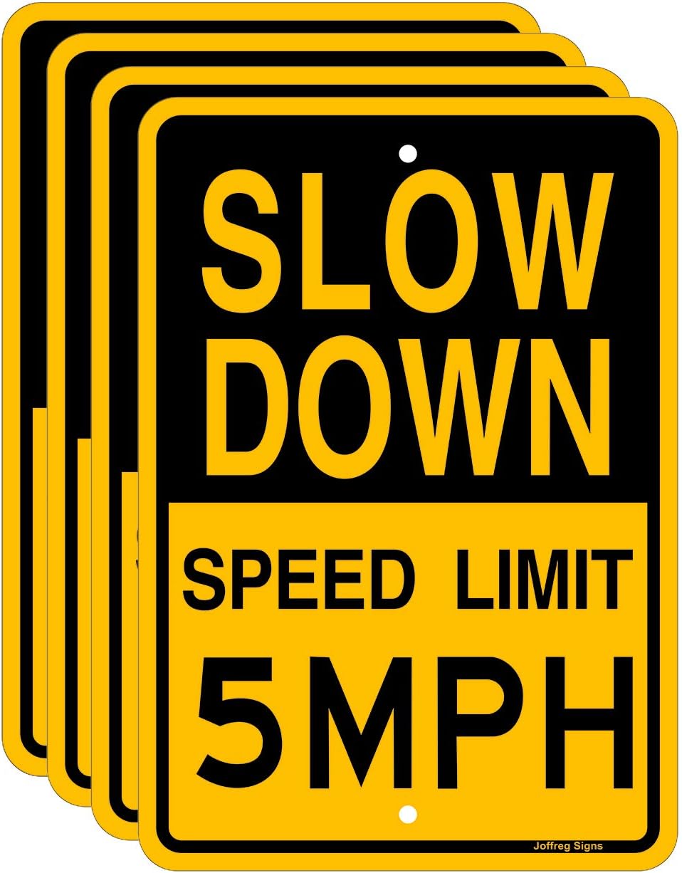 Joffreg Slow Down Speed Limit 5 MPH Sign - Reflective Aluminum 4 Pack