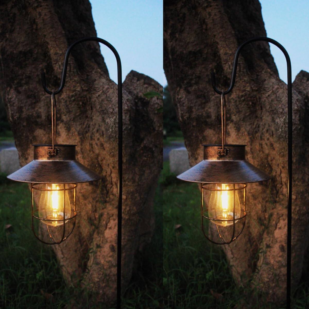 2 Pack Solar Lanterns for Outdoor Hanging Lights with Hook