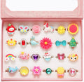 PinkSheep Little Girl Jewel Rings in Box - Adjustable 24-Piece Set