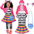 Latocos Girls Cat Dollhouse Costume with Rainbow Tutu Dress Set
