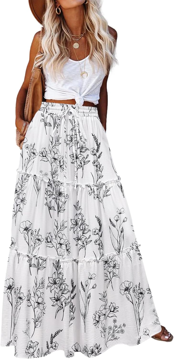 Boho Maxi Skirt for Women with Pockets - Floral Printed Style