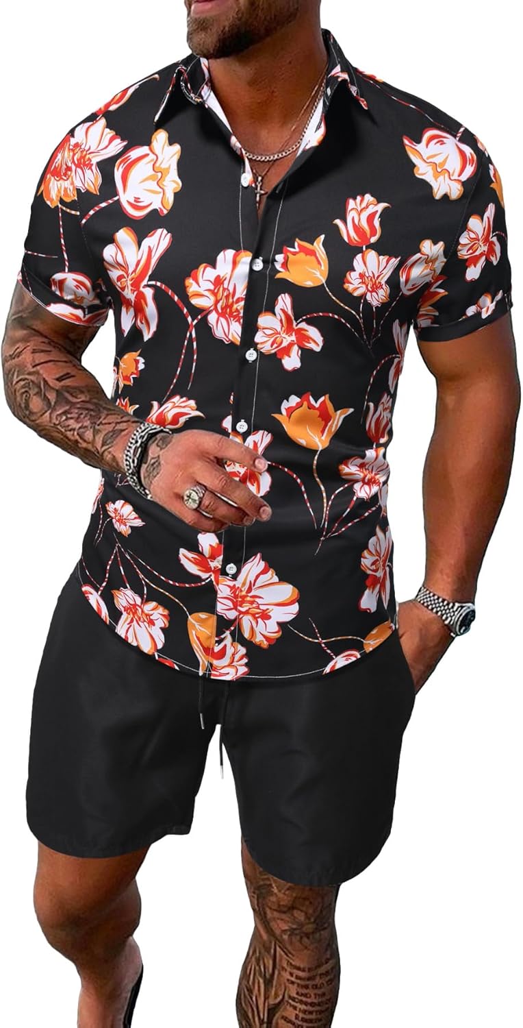 GORGLITTER Men's Vacation Beach Outfits 2 Piece Set for Fun