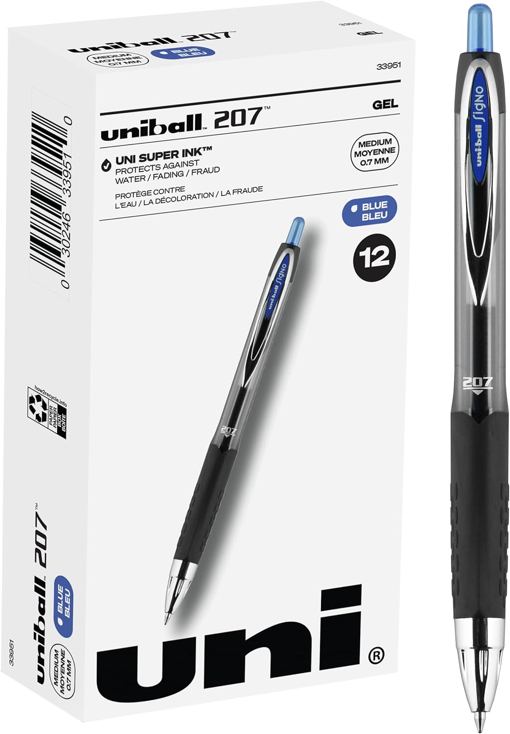 Smooth Writing: Uni-Ball 207 Gel Pens Blue, 0.7mm, 12-Pack