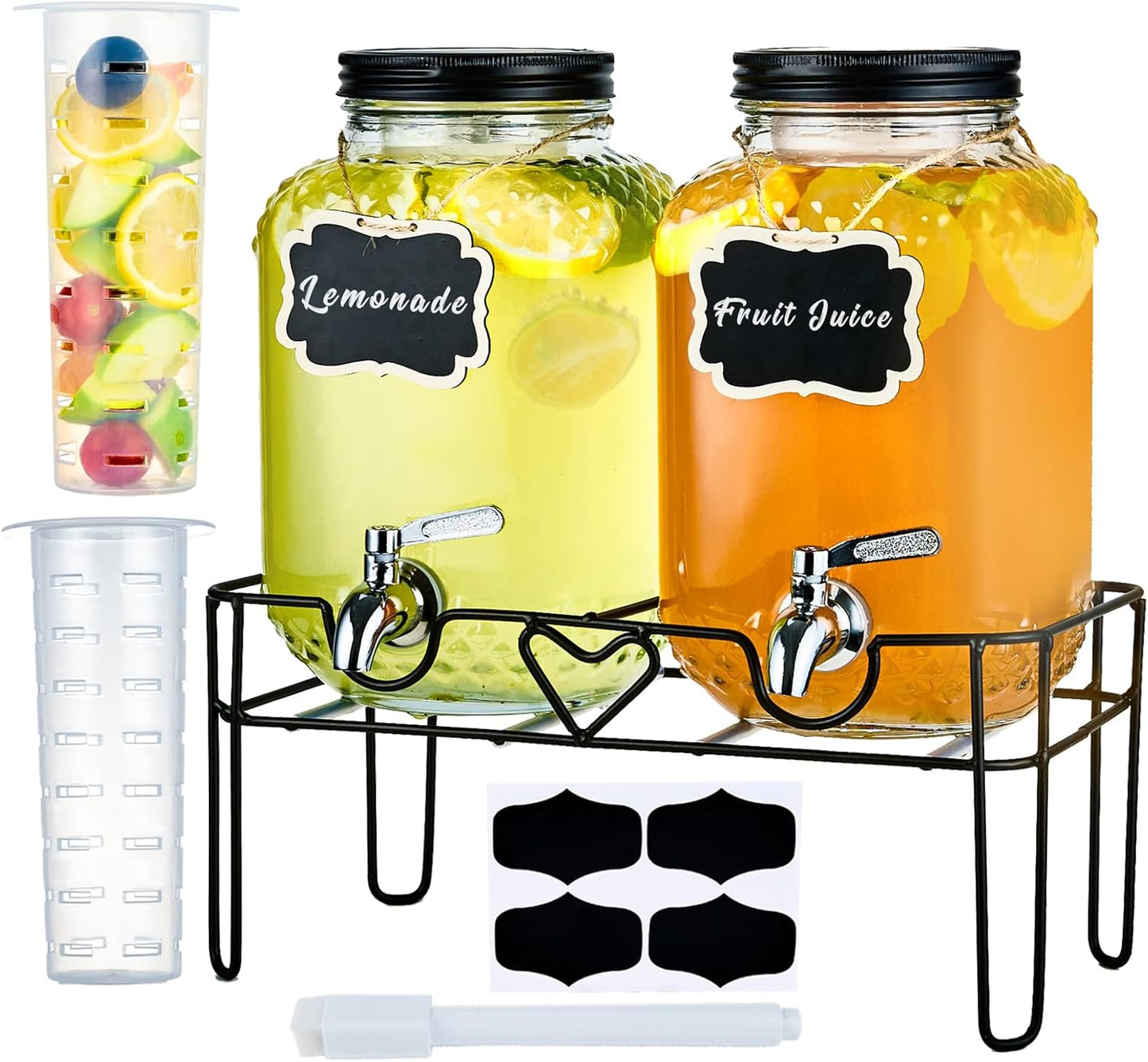 1 Gallon Glass Drink Dispenser with Stand and Fruit Infuser