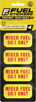 Mixed Fuel Stickers 50:1 2 Cycle Label - Bright Weatherproof Decals