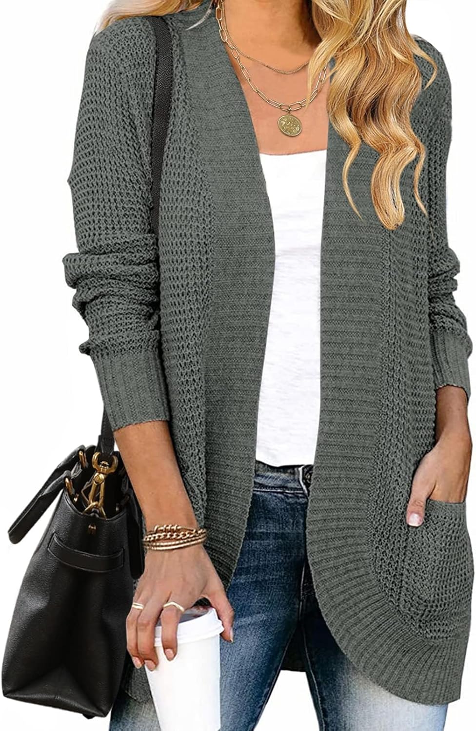 ZESICA Women's Long Sleeve Open Front Knit Cardigan Sweater