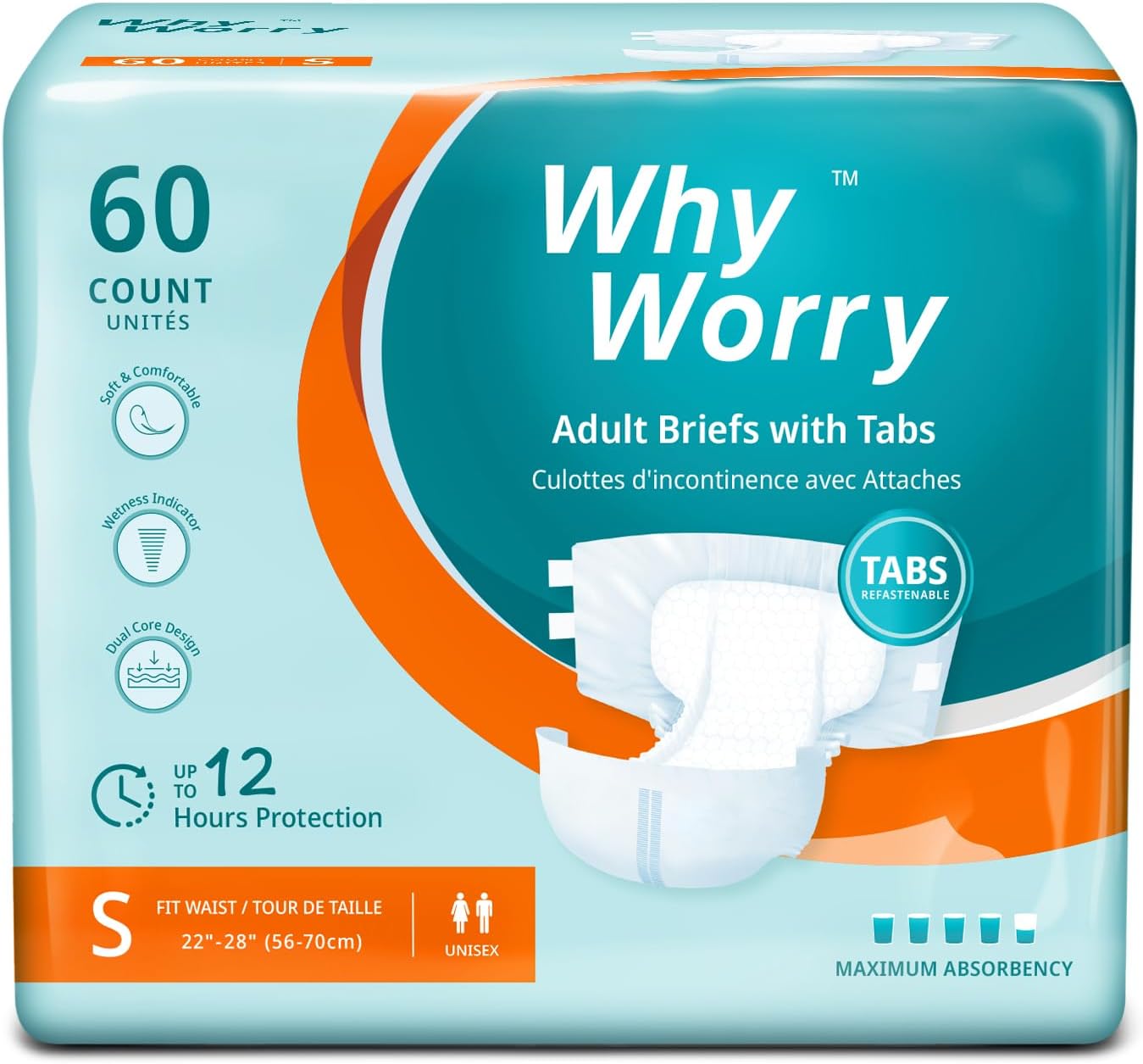 WhyWorry Adult Diapers with Tabs for Maximum Absorbency Comfort