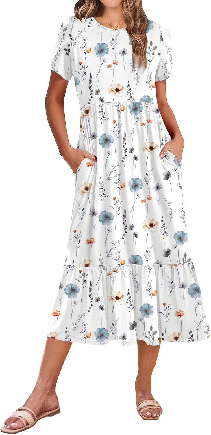 Zeagoo Women Summer Midi A Line Dress with Pockets for Travel