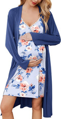 Maternity Nursing Gown and Robe Set - Soft Stretchy Hospital Ready