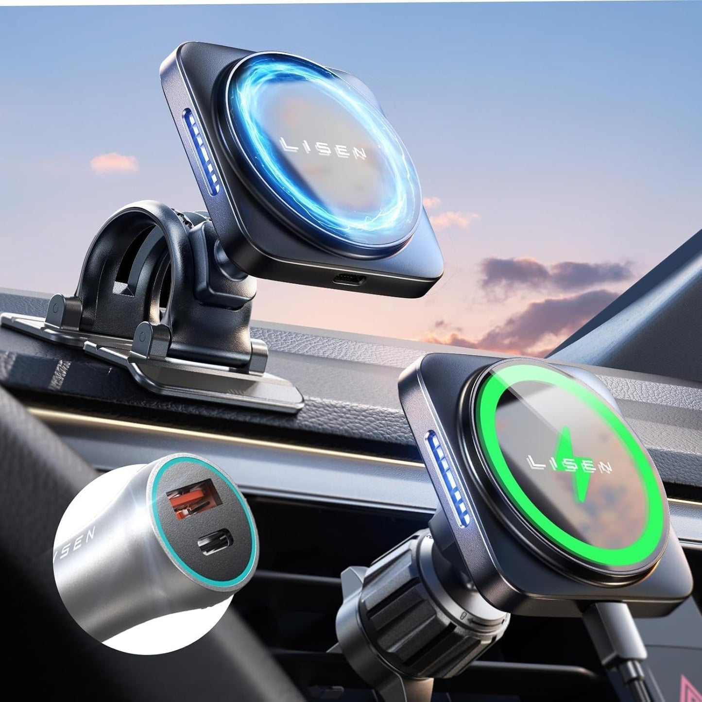 15W Magnetic Wireless Car Charger by LISEN