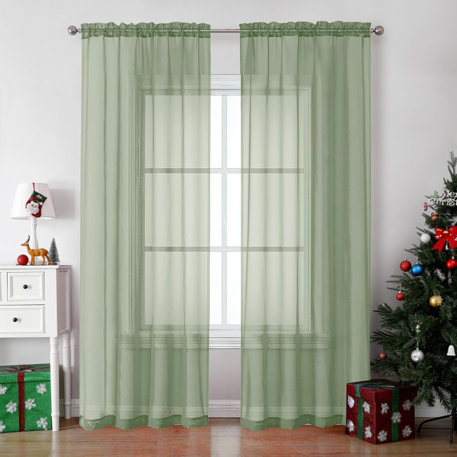 OVZME Sage Green Soft Window Panels - 84 Length, 2 Panel Set