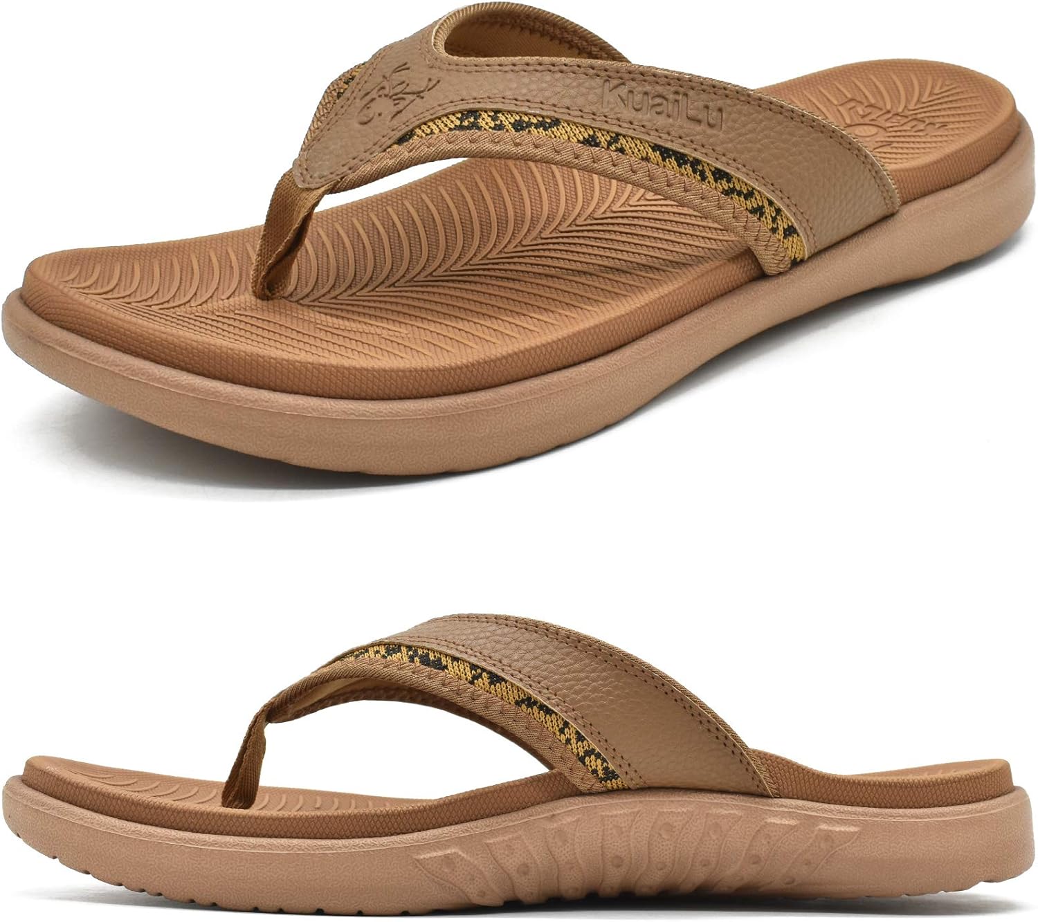 KuaiLu Mens Sport Flip Flops with Arch Support for Comfort