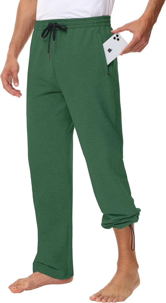 Men's Cotton Yoga Sweatpants with Zipper Pockets for Comfort