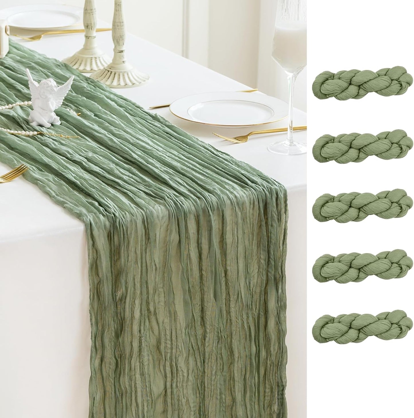 Sage Green Cheesecloth Table Runner for Elegant Fall Decor