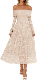 Women's Fall Off Shoulder Floral Midi Dress - Elegant A-Line Fit
